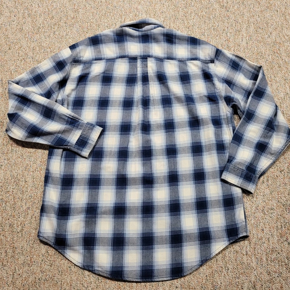 LL Bean Shirt Mens Large Blue Shadow Plaid Flannel Button Down Long Sleeve VTG - Picture 15 of 16